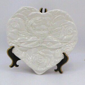 Heart-Shaped Ceramic Cherub Angel Cupid Plate Italy 7347   I